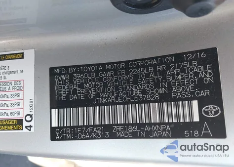 2017 Toyota Corolla Im from USA, damaged, VIN JTNKARJE0HJ537828